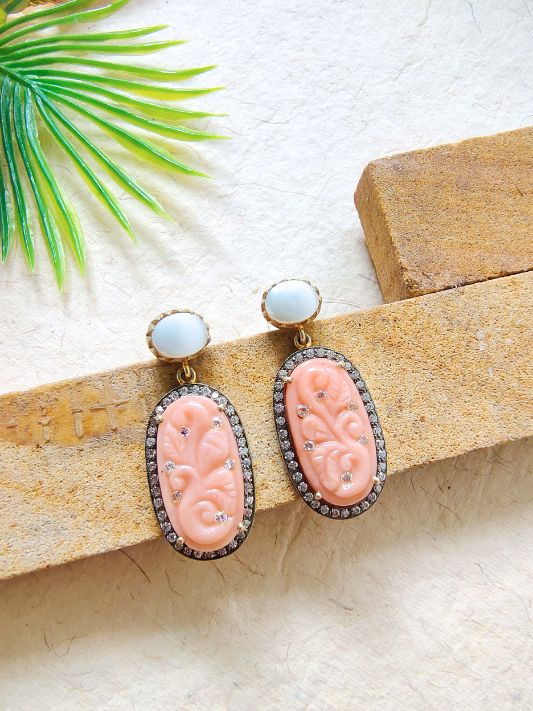 Earring Silver Carved Gemstone