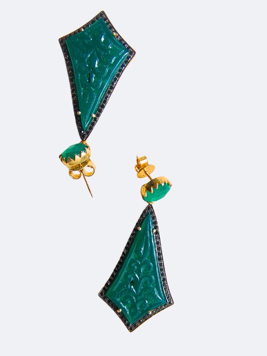 Earring Silver Carved Gemstone