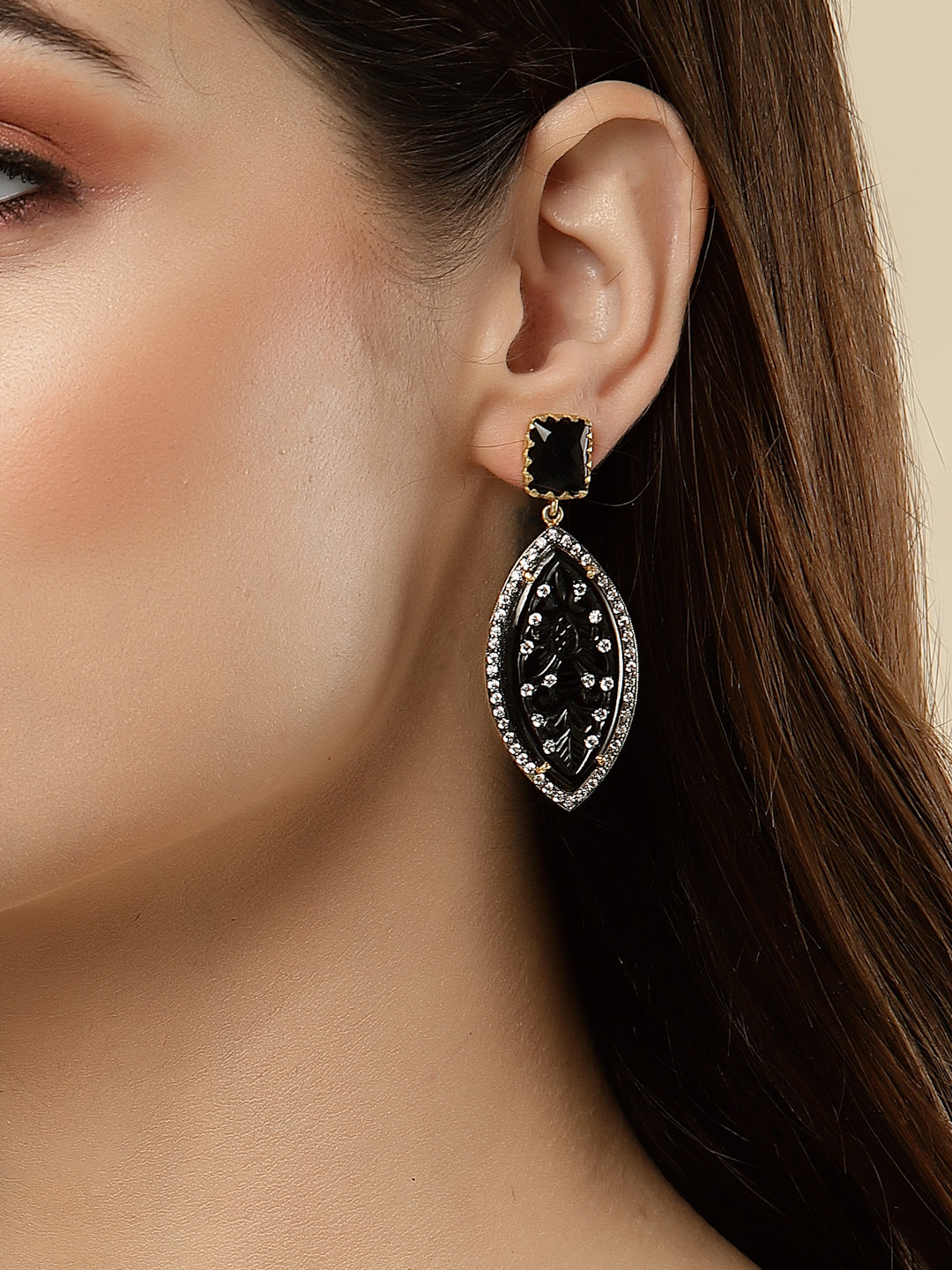 Earring Silver Carved Gemstone