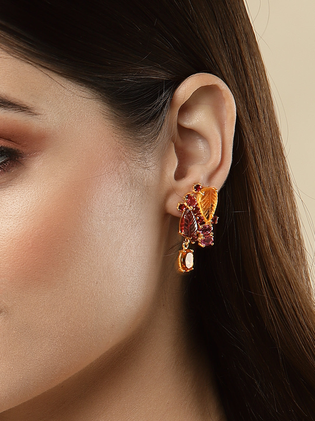 Earring Silver Carved Gemstone
