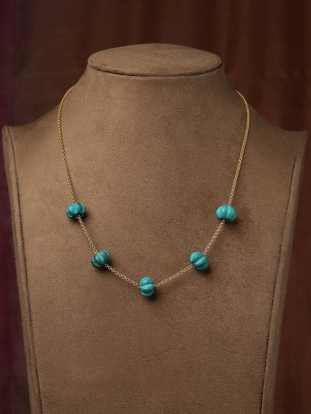 Necklace Silver Chain Turquoise Carved