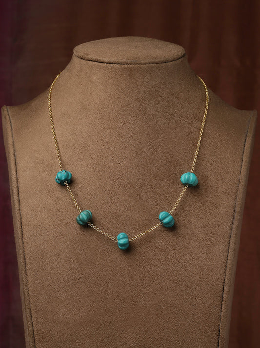 Necklace Silver Chain Turquoise Carved
