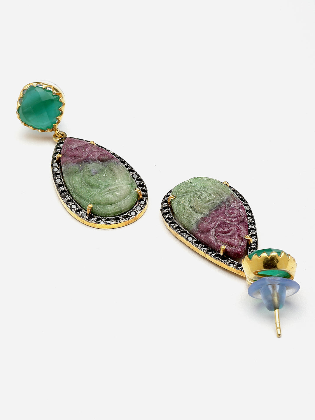 Earring Silver Carved Gemstone