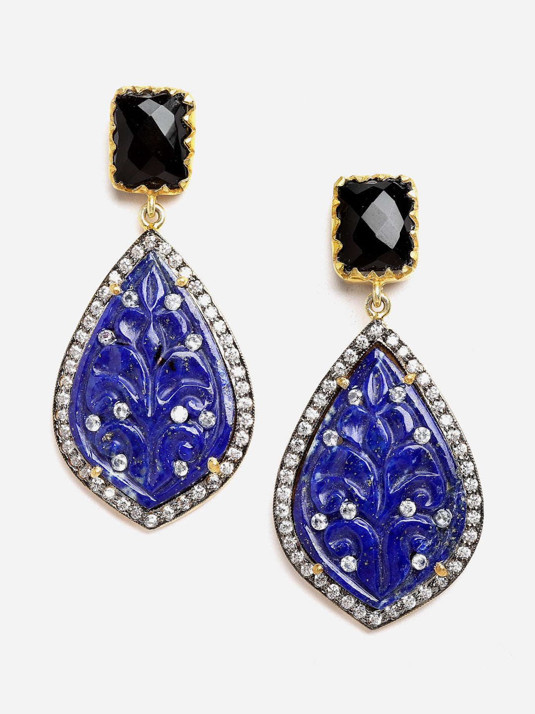 Earring Silver Carved Gemstone
