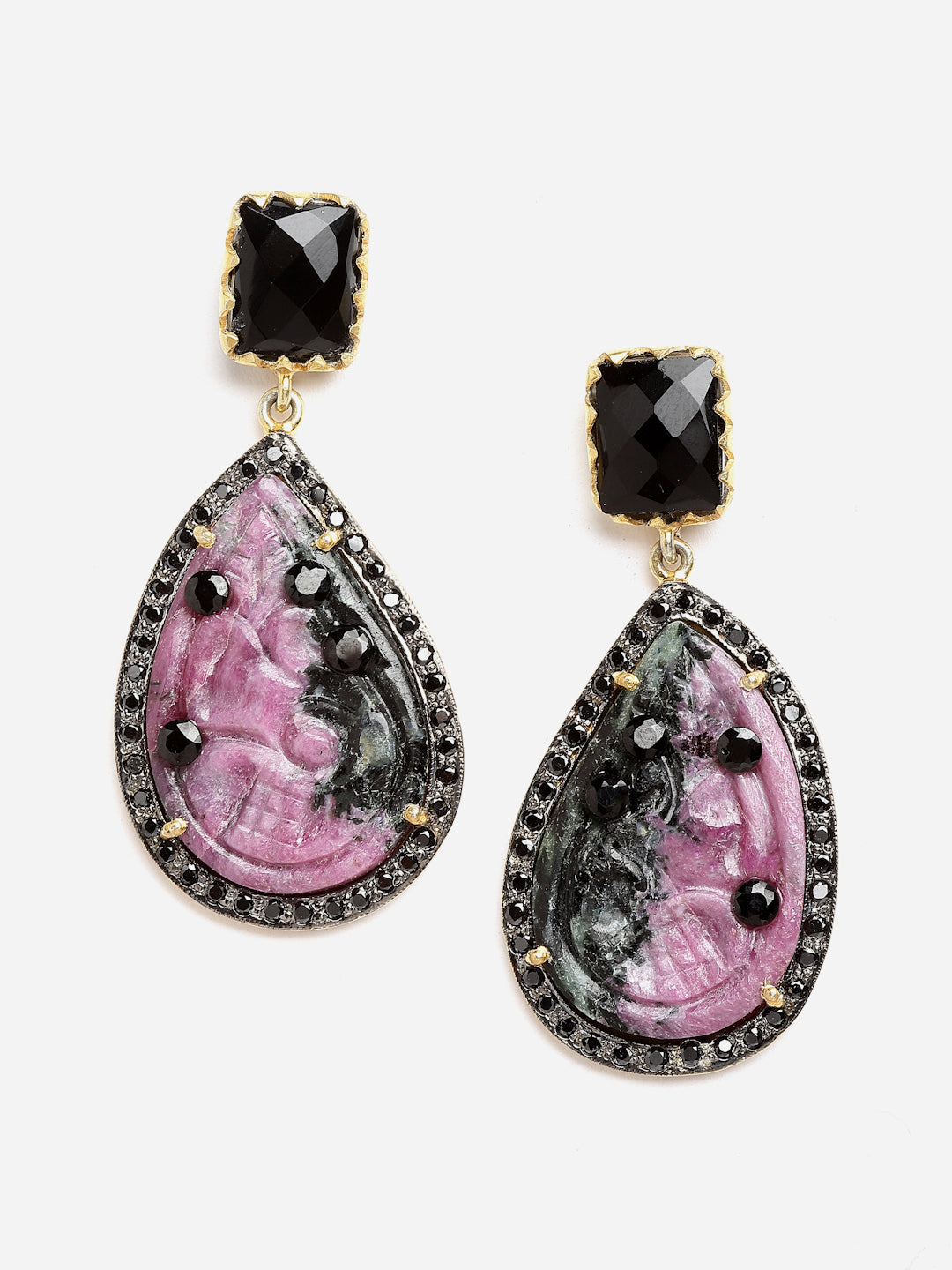 Earring Silver Carved Gemstone