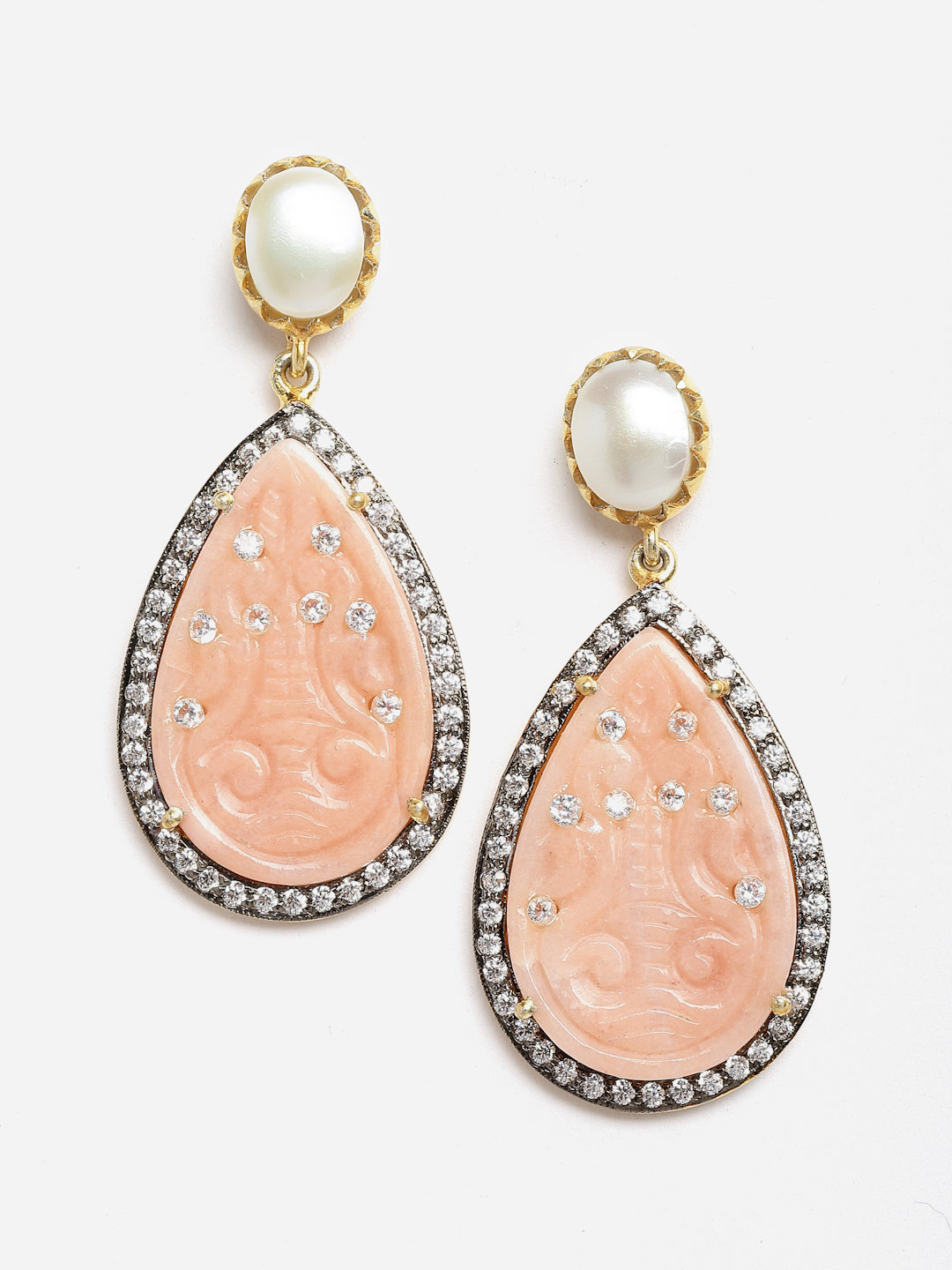 Earring Silver Carved Gemstone