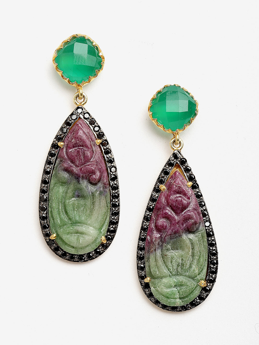 Earring Silver Carved Gemstone