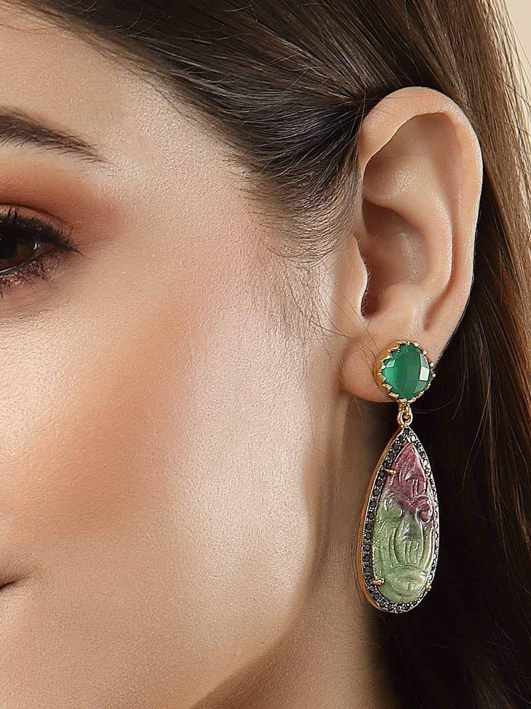 Earring Silver Carved Gemstone
