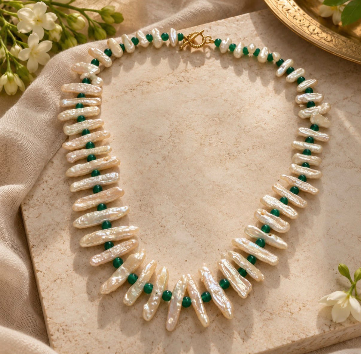 Biwa Pearl and Onyx Necklace