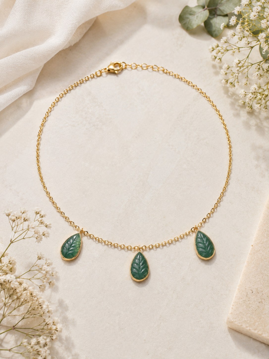 Carved Emerald Leaf Necklace