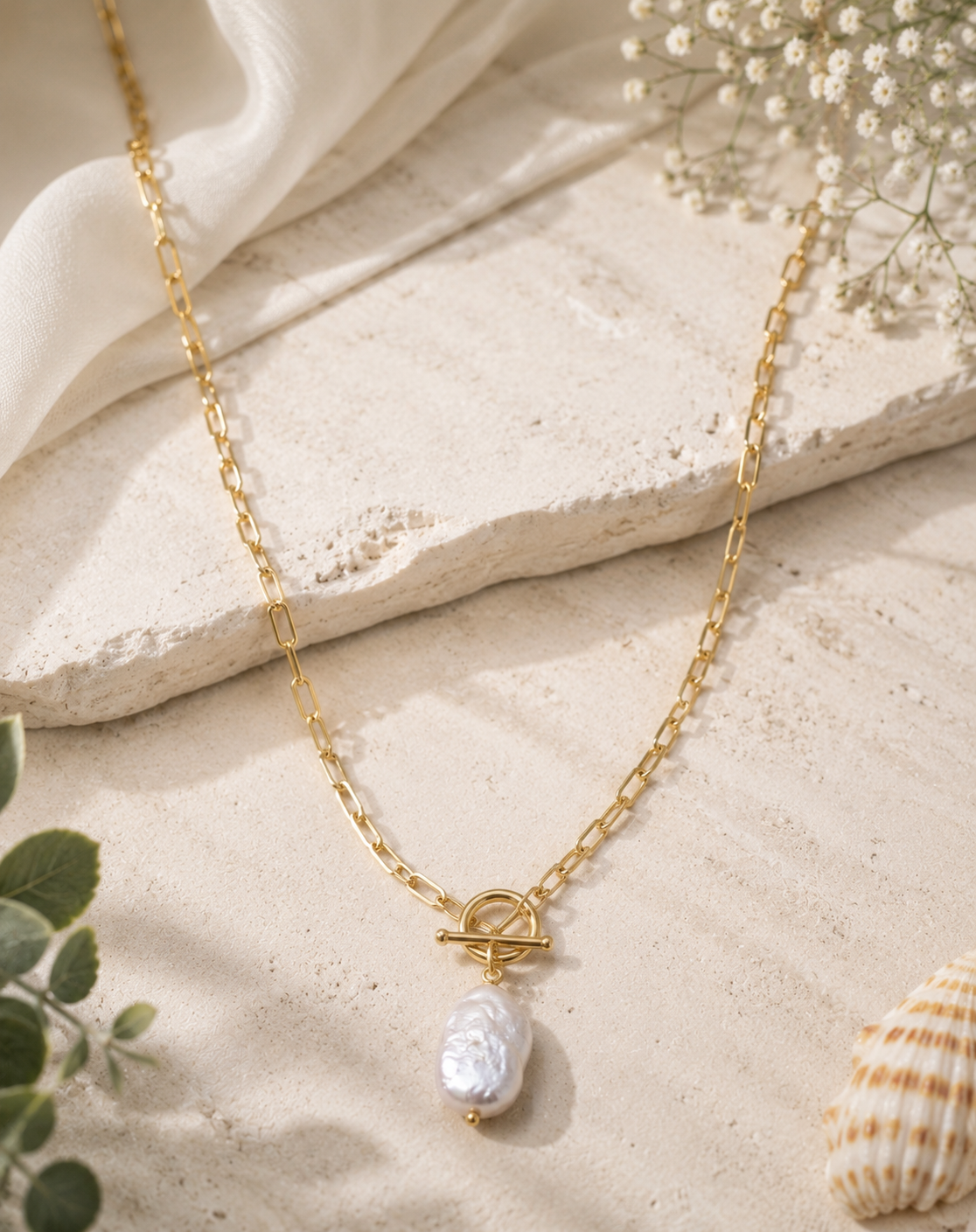 Auric Baroque Pearl Toggle Necklace