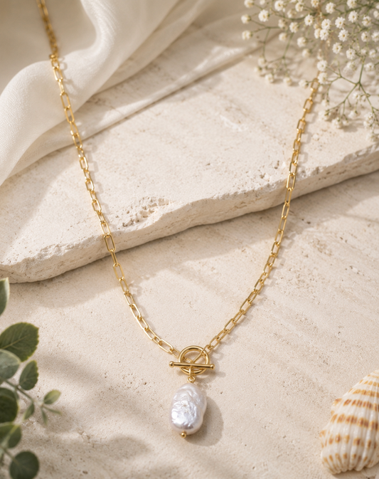 Auric Baroque Pearl Toggle Necklace