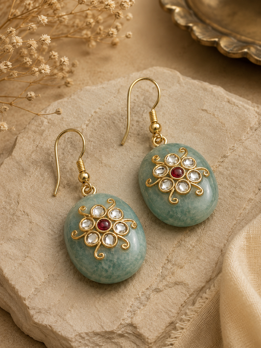 Aventurine Kundan Bloom Earrings