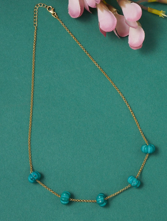 Necklace Silver Chain Turquoise Carved