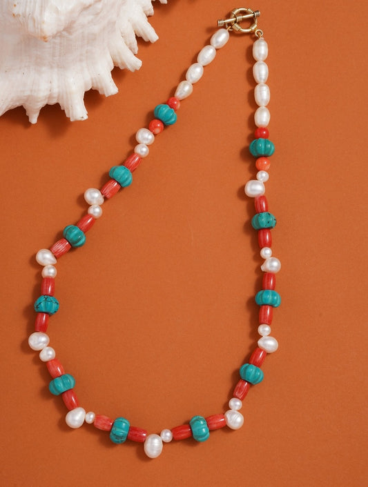 Necklace Pearl Turquoise Coral