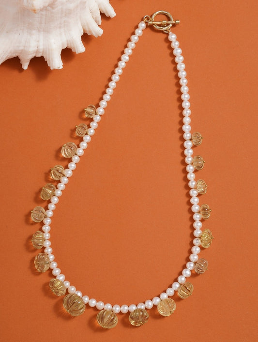 Necklace Pearl Carved Semi Precious