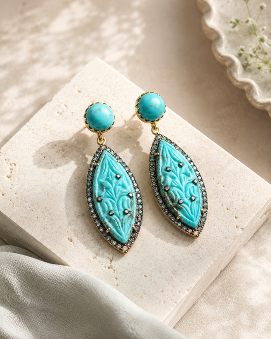 Turquoise Bloom Carved Earrings