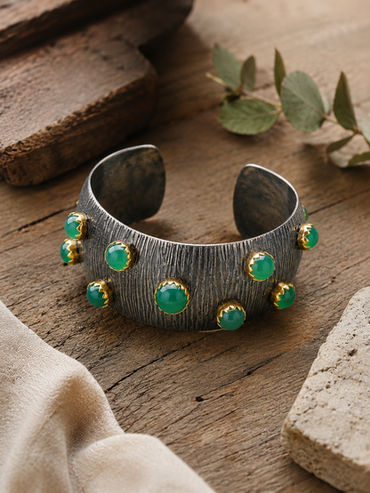Green Onyx Textured Sterling Silver Cuff