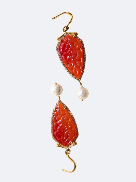 Earring Silver Carved Gemstone