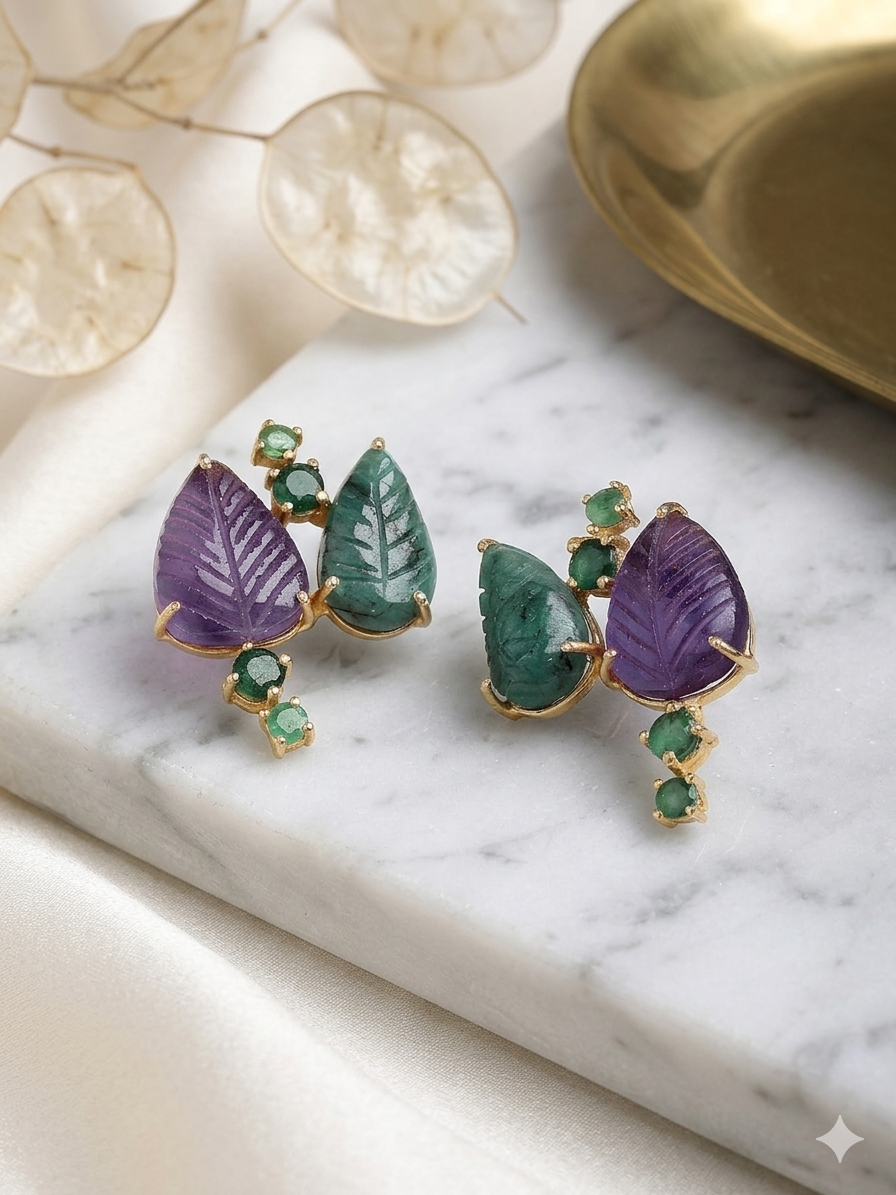 Earring Silver Carved Gemstone
