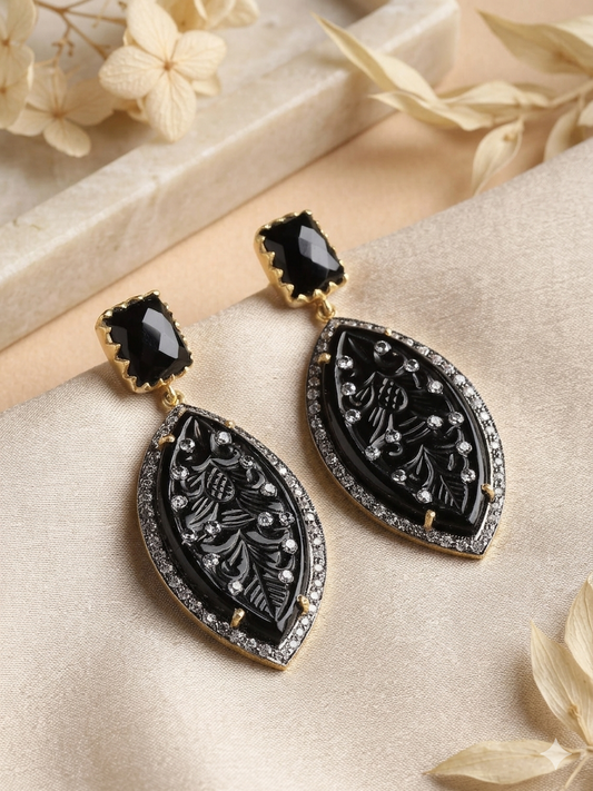 Earring Silver Carved Gemstone