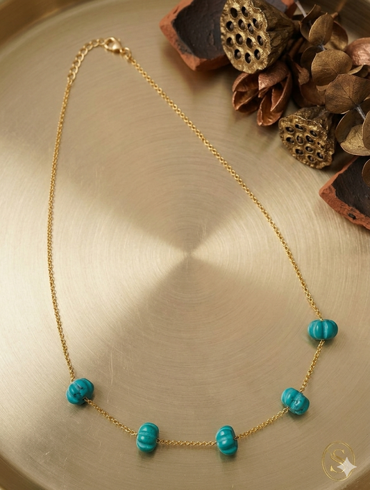 Necklace Silver Chain Turquoise Carved