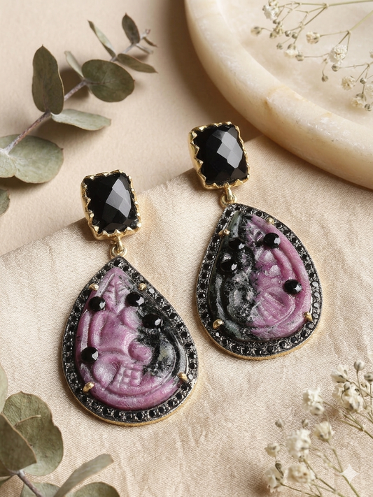 Earring Silver Carved Gemstone