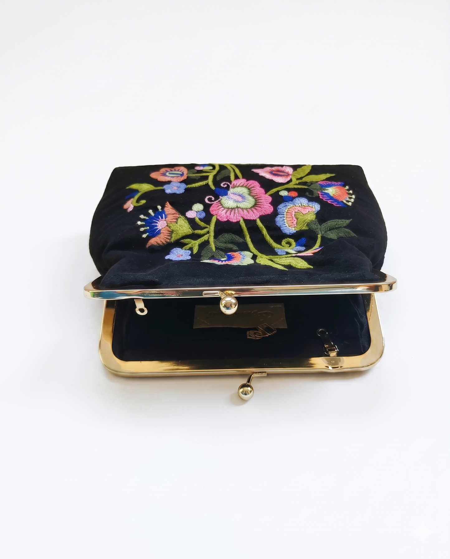 Floral Embroidered Black Velvet Clutch