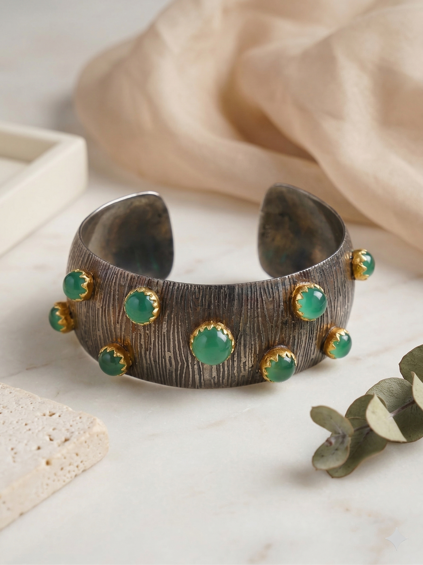 Cuff Silver Green Onyx