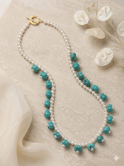 Necklace Pearl Carved Colour Stone