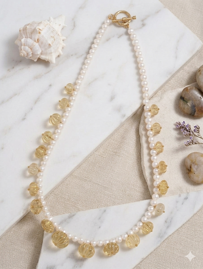 Necklace Pearl Carved Semi Precious