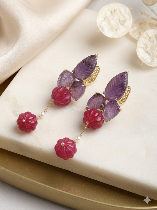 Earring Silver Carved Gemstone