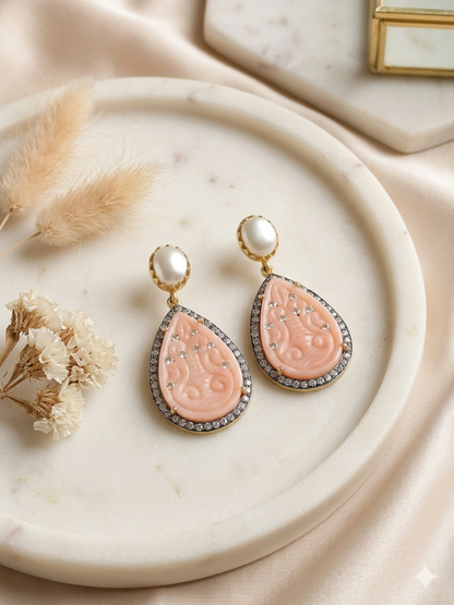 Earring Silver Carved Gemstone
