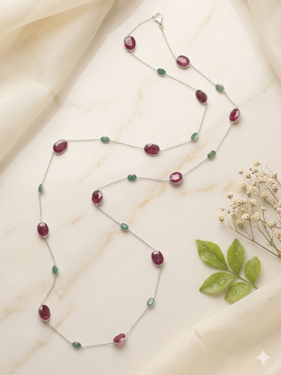 Necklace Silver Chain Semi Precious