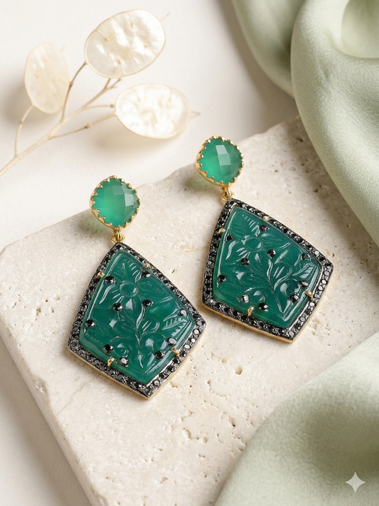 Earring Silver Carved Gemstone