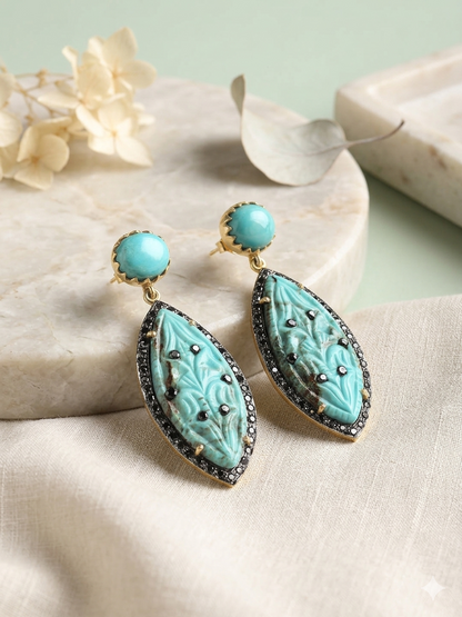 Earring Silver Carved Gemstone