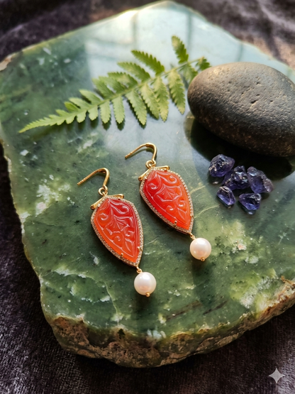 Earring Silver Carved Gemstone