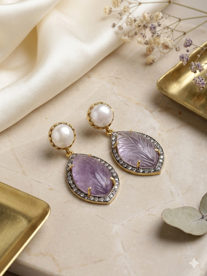 Earring Silver Carved Gemstone