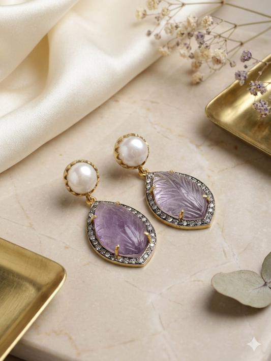 Earring Silver Carved Gemstone