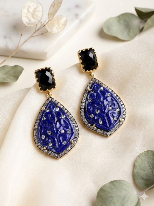 Earring Silver Carved Gemstone