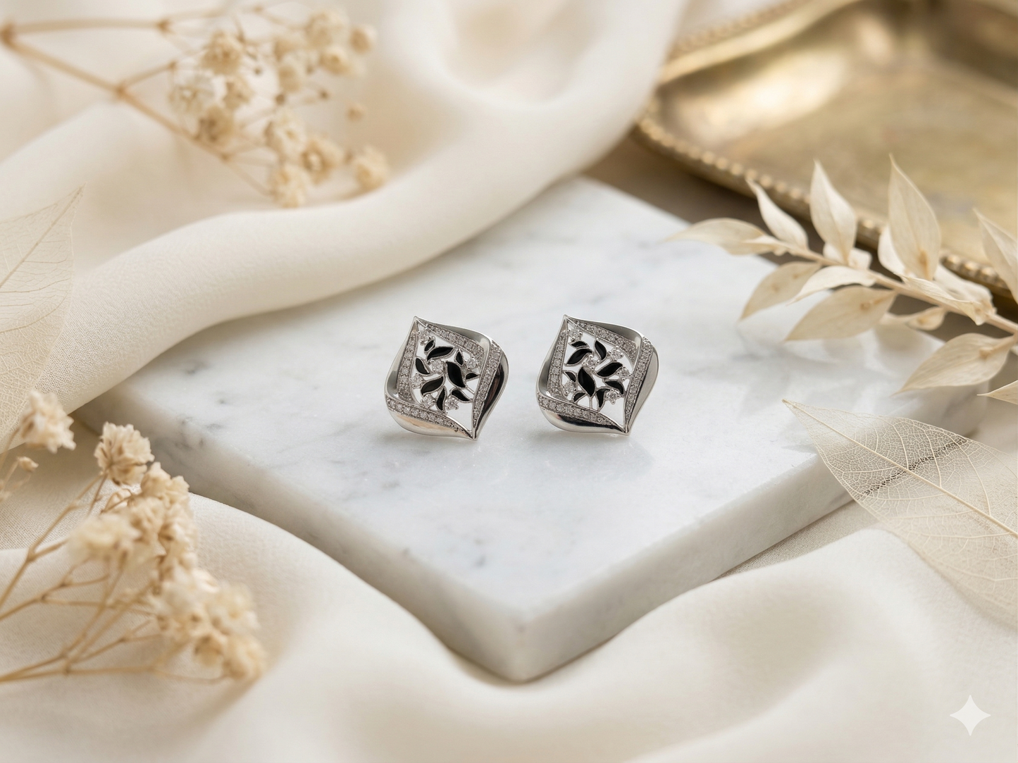 Sterling Silver Enamel &amp; Cubic Zirconia Stud Earrings