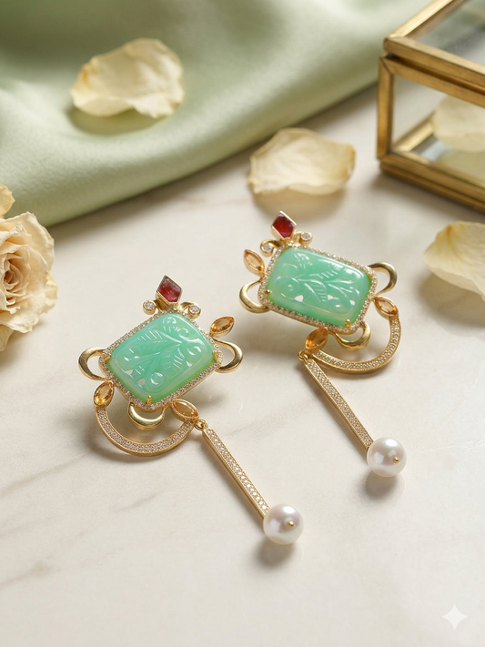 Earring Silver Carved Gemstone