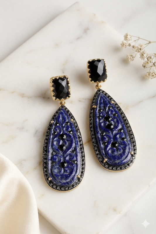 Earring Silver Carved Gemstone