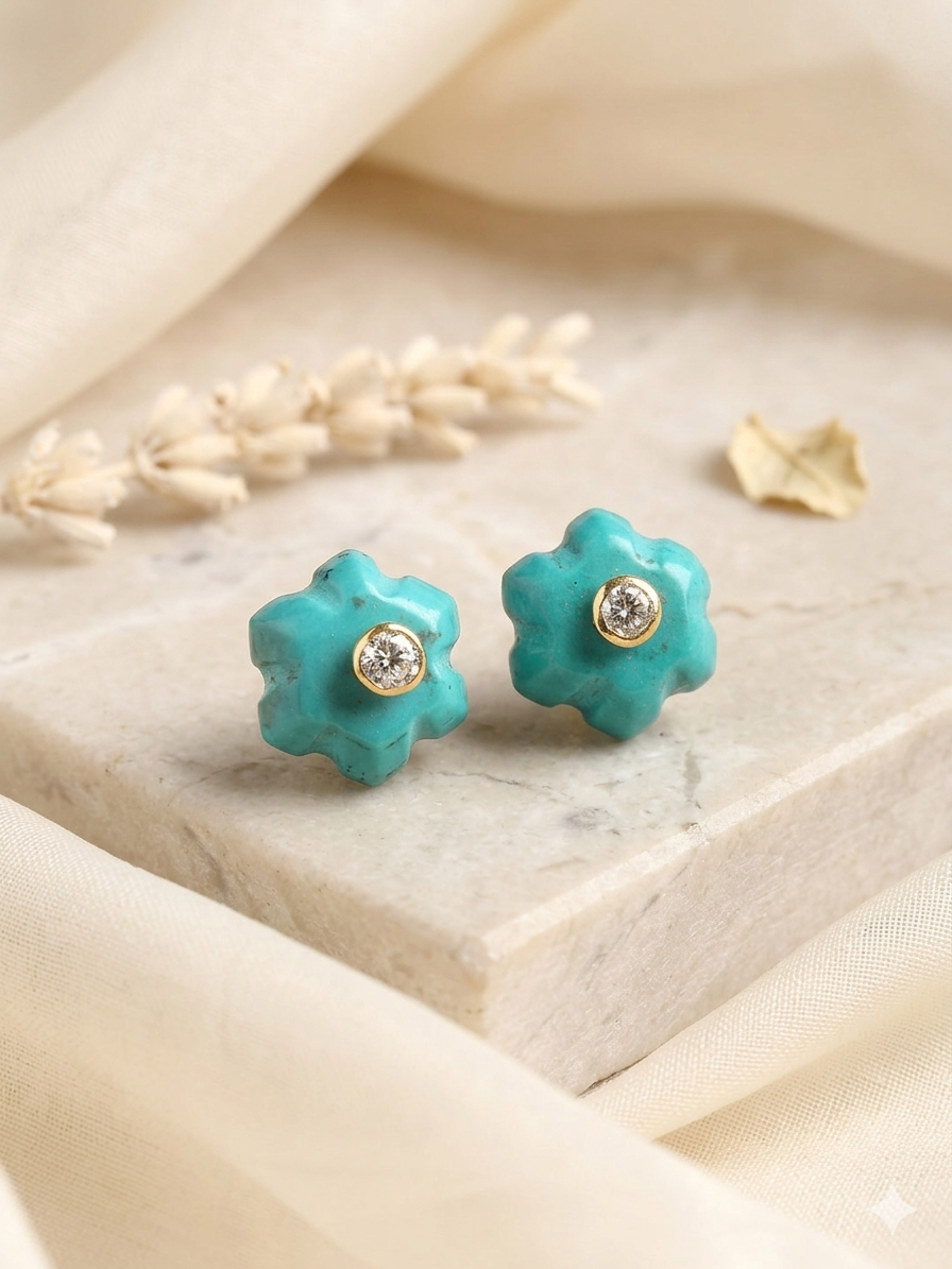Earring Silver Carved Gemstone