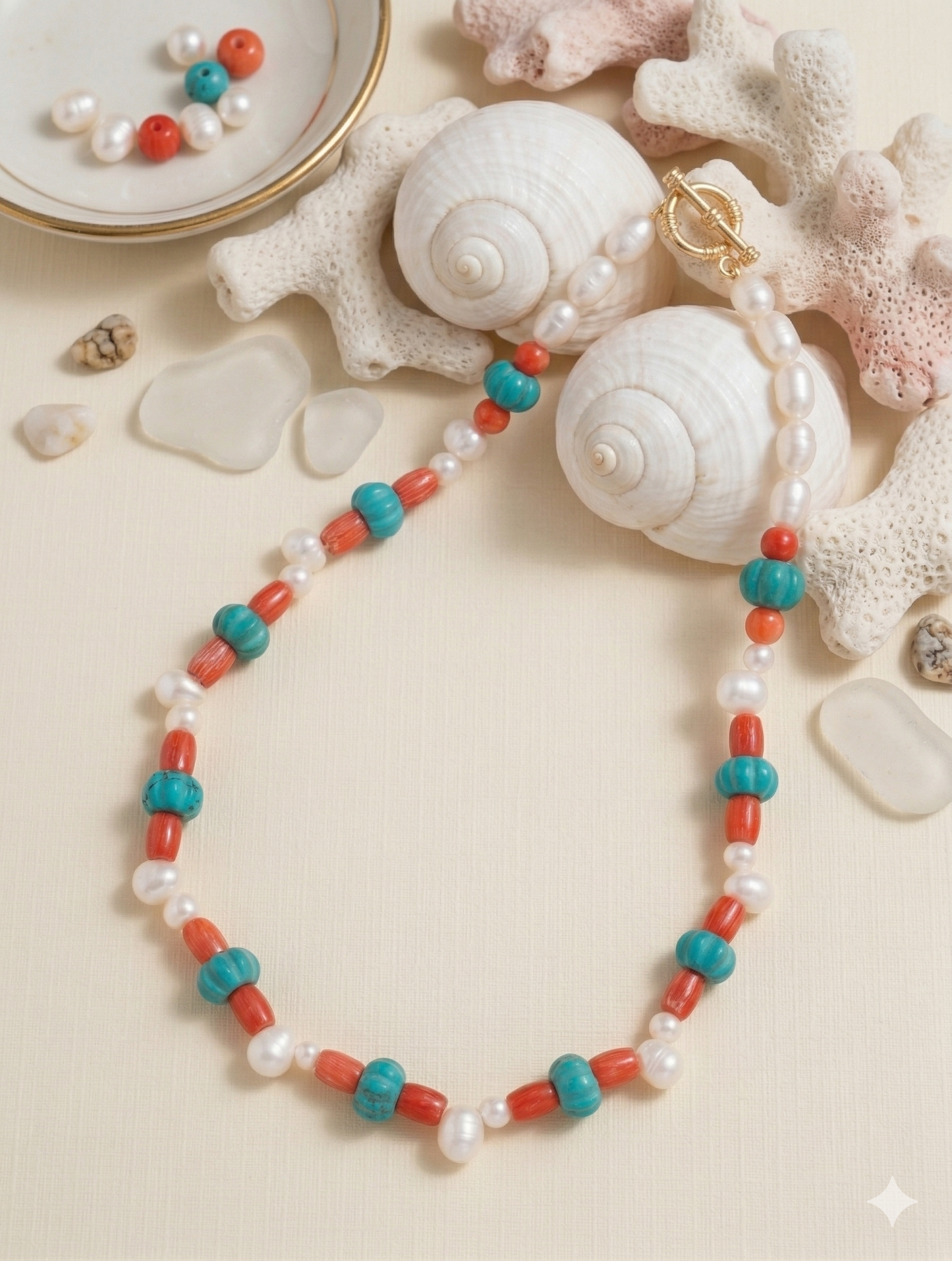 Necklace Pearl Turquoise Coral