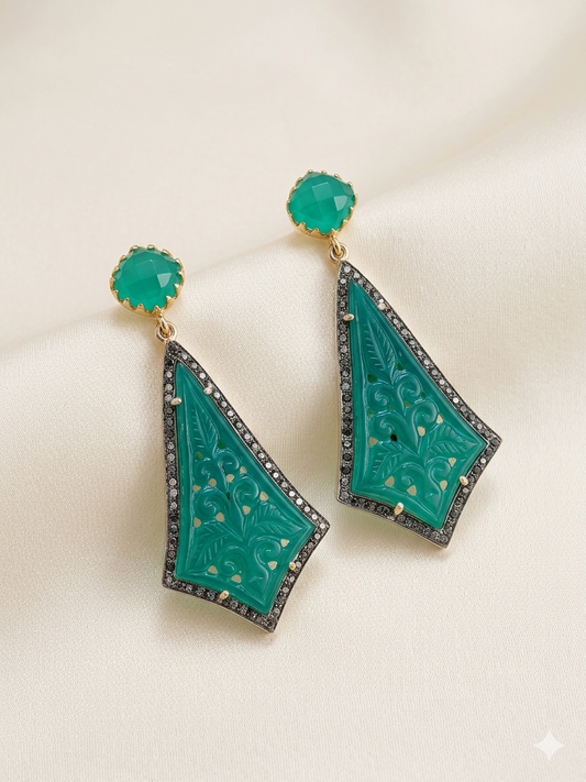 Earring Silver Carved Gemstone