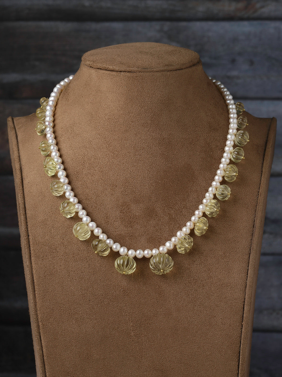 Necklace Pearl Carved Semi Precious