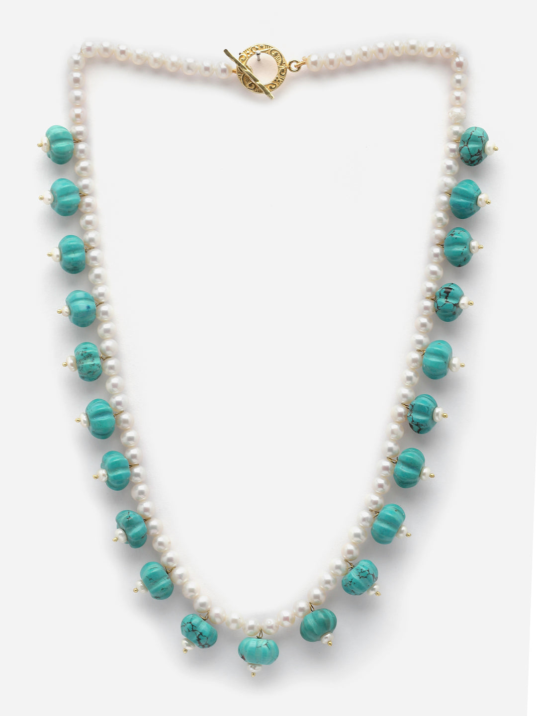 Necklace Pearl Carved Colour Stone