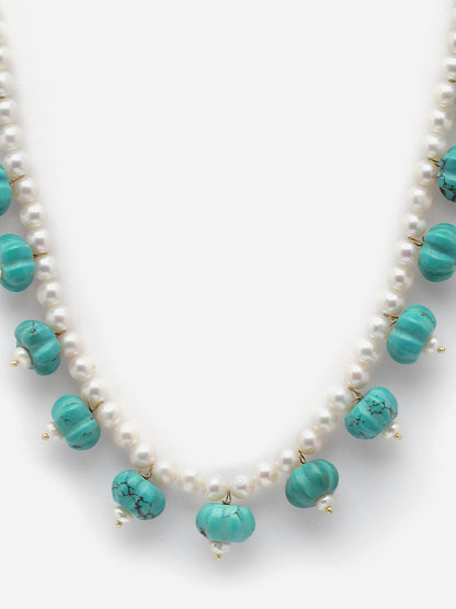 Necklace Pearl Carved Colour Stone