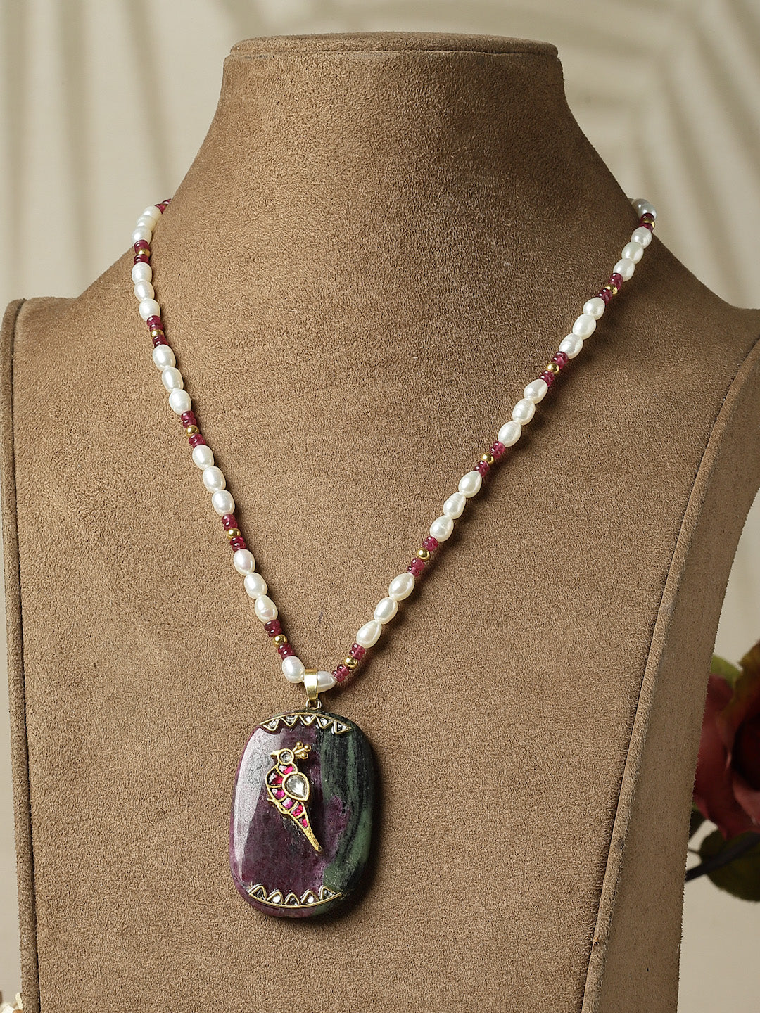 Necklace Pearl Ruby Zoisite